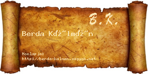 Berda Kálmán névjegykártya